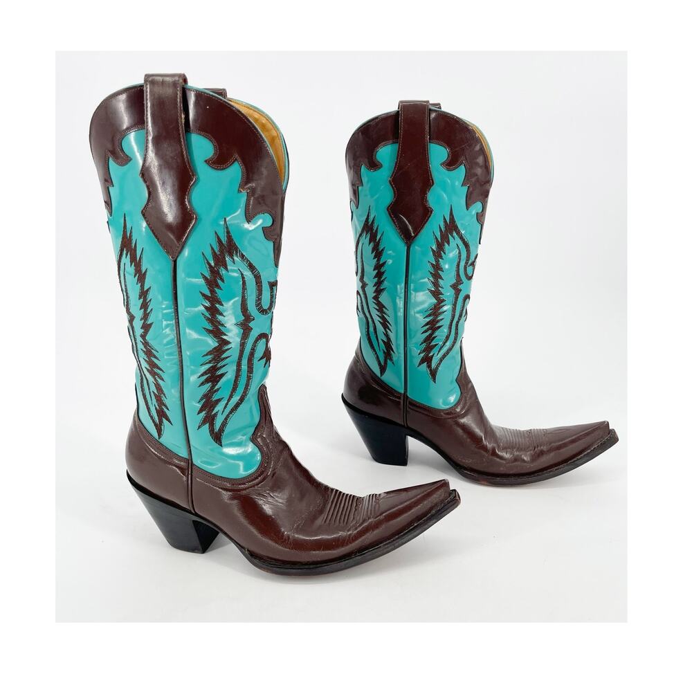Old Gringo Women's 7 Brown Turquoise Eagle Patent Inlay Western Cowgirl Boots